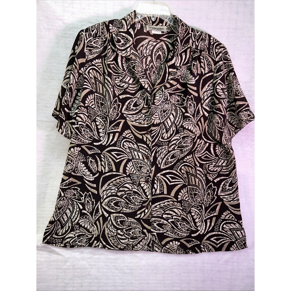 DonnKenny Brown White Ombre Floral Print Button Up Top XL Lightweight Soft Flowy